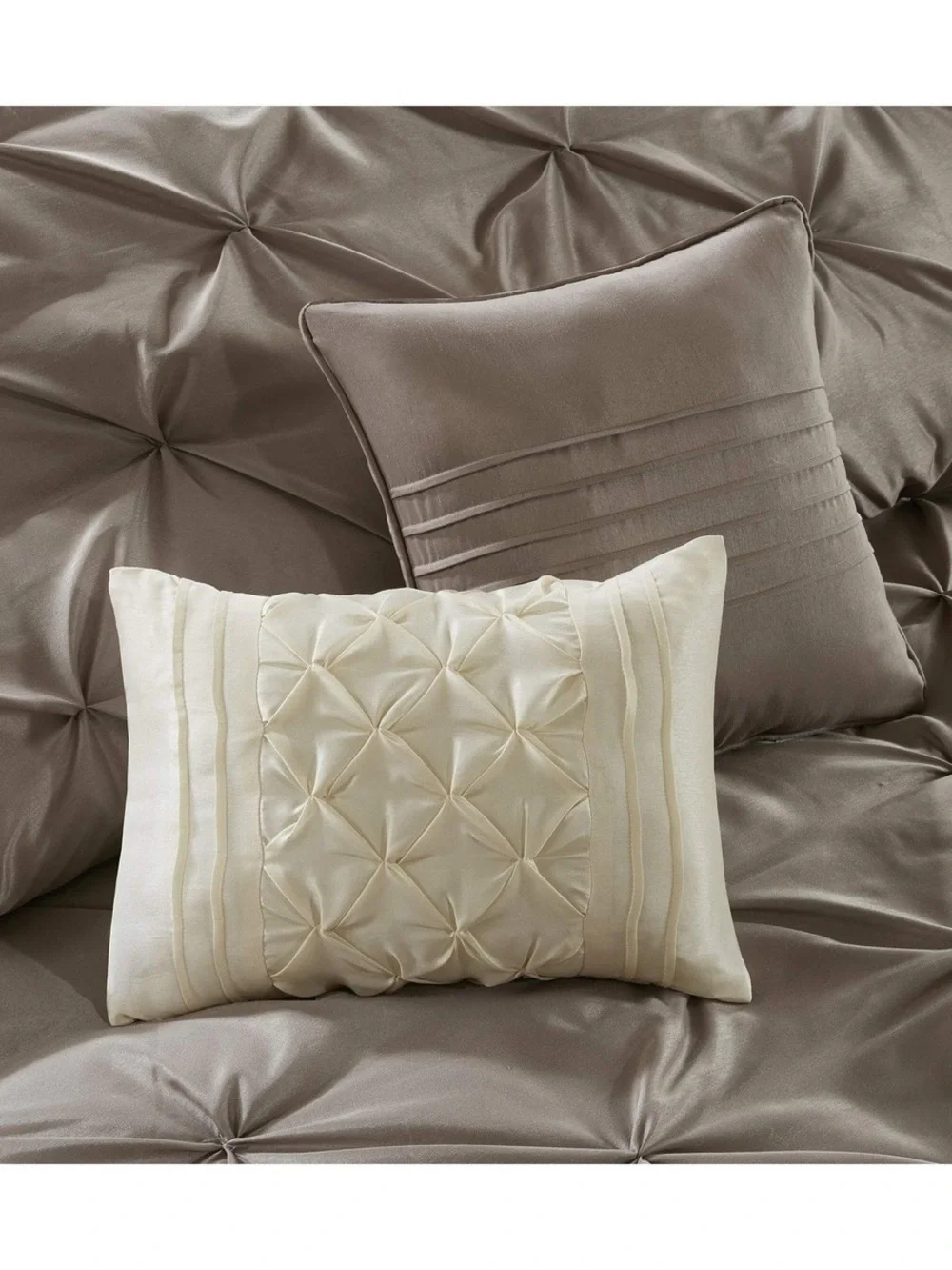 Madison Park Faux Silk Comforter Set Decorative Pillows,Taupe Cal King 24 piece